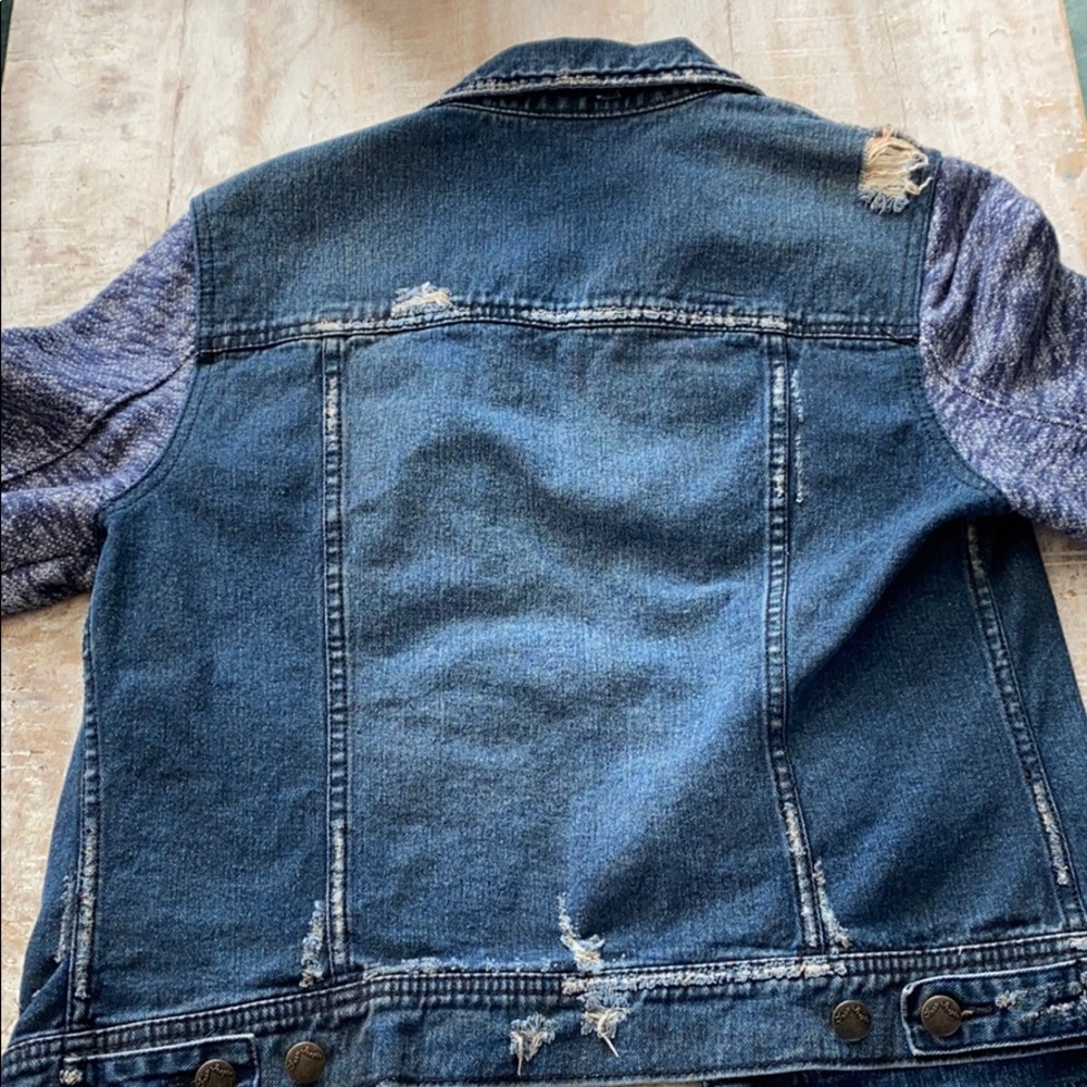Free People Denim Knit Sleeve Jacket {Indigo} M - Picture 6 of 7